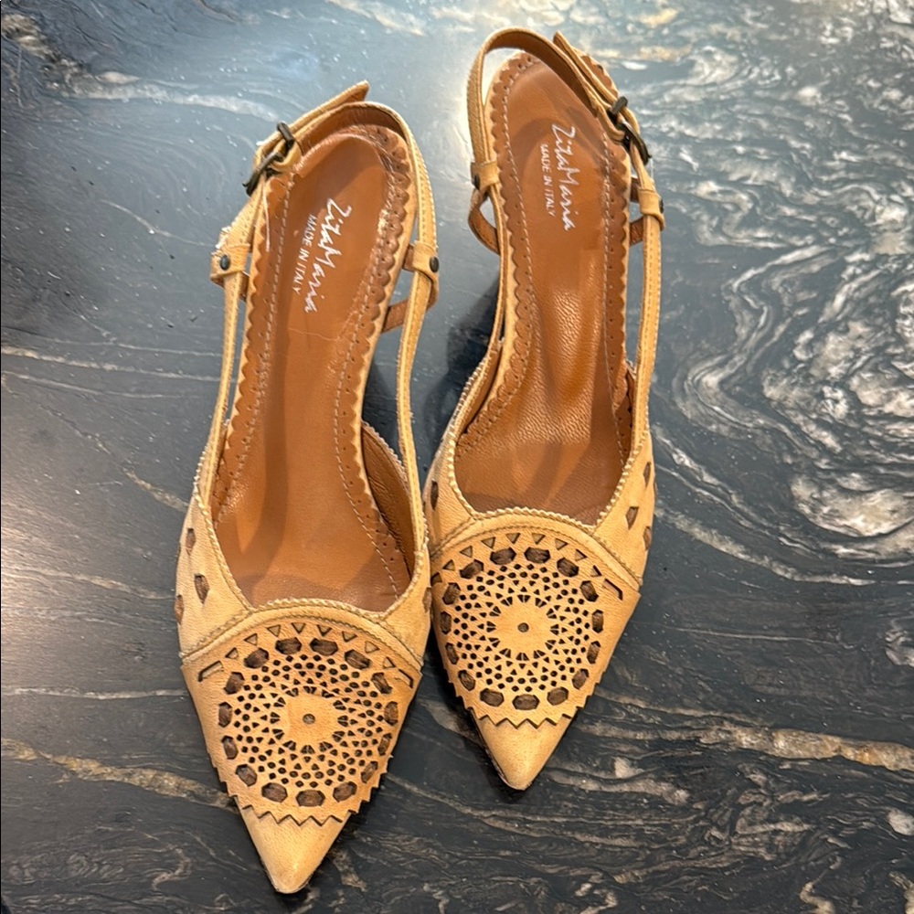 Zita Maria made in Italy Tan Heeled Shoes with Intricate Cutout Design